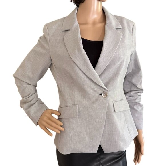 Ecru Womens Gray Blazer Size 8 Classic Shaped One Button Workwear Career Jacket - Picture 3 of 11